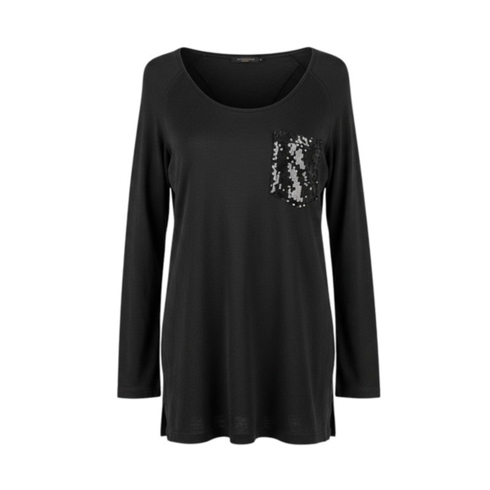 Acqua‎ Buenos Aires Cashmere Sweater Black Silk Silver Sequins Tunic M